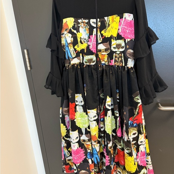 Crazy cat alien sheer ruffled XL (see measurements) Printed Women's Dress EUC - Picture 10 of 16